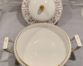 $30; Minton 'Tapestry' Covered Dish; 8.5" diameter, 7" H, 11" across handles, 