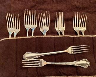  DETAIL: Camusso Sterling; 12  Silver Salad Forks 665 g, 8” long; SOLD AS COMPLETE SET