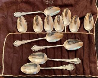 Detail;  Camusso Sterling Service; 12 Camusso Sterling Silver Spoons (Large); total weight of 865 g, each is 8.25" long.  SOLD AS COMPLETE SET