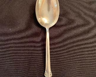 Detail; Camusso Sterling Service: Sterling Silver Spoon, Camusso, Made in Peru; 150 g, 10" long.  SOLD AS A COMPLETE SET