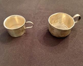$12 - LEFT: Lullaby Sterling Silver Cup #5, 15 g, 1.25" H    $20 - RIGHT: Webster Sterling Silver Cup, multiple dents, 25 g, 1.25" H 