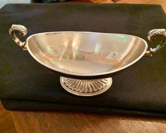 $45 - England Silver Plate Footed Dish, 9" W x 4.5" H with handles