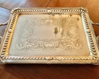 $75 - Silver plate serving tray with handles - 17.5" x  23"