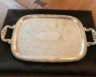 $50 - Silver plate serving tray with handles - 14" x 19"