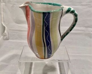 $35 - Stamped pitcher - 6" H, 6" wide handle to spout