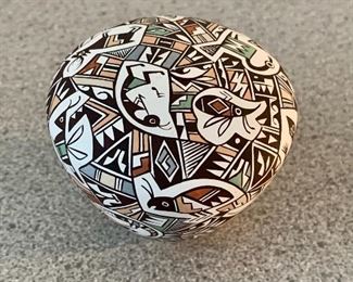 $80; Acoma pottery; signed "S.Lewis Acoma NM"; Approx 4' diameter, 5" high