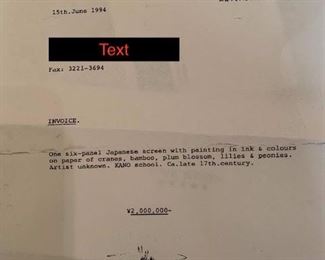 Original receipt for screen; purchase price approx $19,000 USD