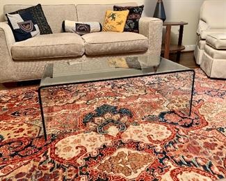 $350 - Contemporary glass coffee table, 38” W x 19.5” D x 14” H