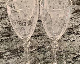 $60; Lot of 10 vintage (4 shown) etched glass wine stems