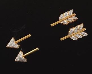  Pair of Clipon Arrow Gold and Diamond Earrings 