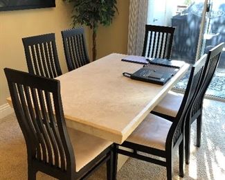 travertine table and 6 chairs - artificial ficus tree