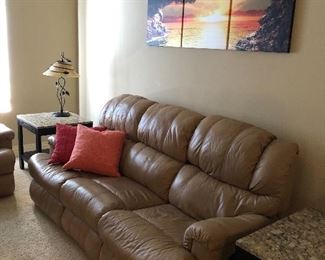 sunset art and lamp  not available - leather reclining sofa and loveseat - electric reclining!
