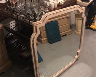 mirror appx 3' x 3' - bakers rack - marble top - loads of glasses and candles and decorative items 