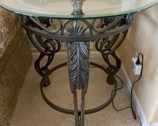 Wrought iron beveled glass top end table