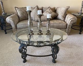 Wrought iron coffee table with beveled glass top