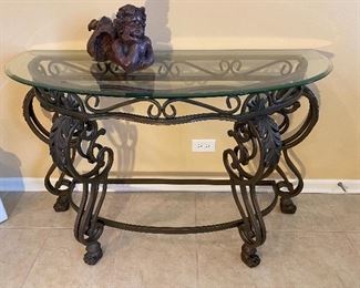 Half moon beveled glass & wrought iron table