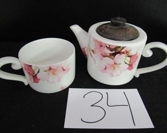 Cherry blossom print teapot for one and mug