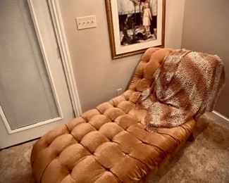 Relax.... button upholstered chaise in rich golden velvet. 