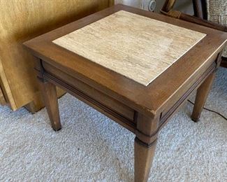 1960s Mid-Century Modern Inlaid Marble and Wood Table