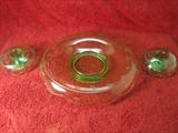 Green Uranium Depression glass console set
