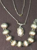 Vintage Sterling set Cameo necklace and bracelet