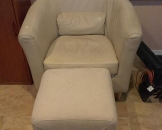 leather barrel swivel chair -cloth  ottoman