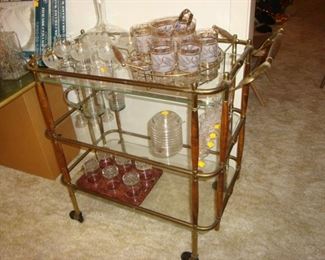 Brass, wood and glass Tea Serving Cart