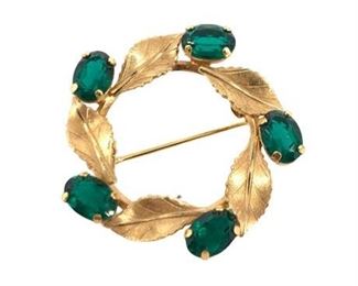 14 K Gold and Treated Emerald Circle Pin