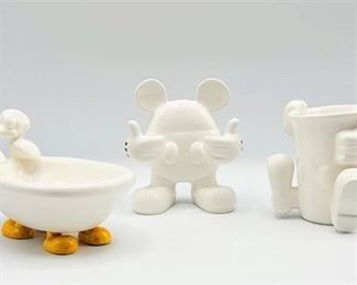 Disney Mickey Mouse White Ceramic Bathroom Decor Set - Bathtub Soap Dish, Toothbrush Holder and Cup