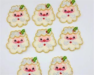 8 Vintage Felt & Sequin Santa Napkin Rings