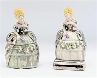 Pair of Figurines Inkwell - signed T. Slough