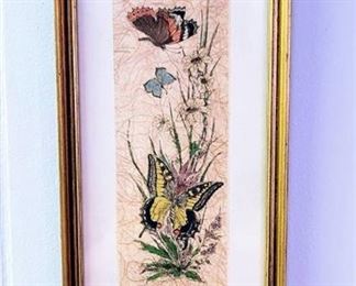 Signed Friebe Butterflies on Rice Paper Matted and Framed