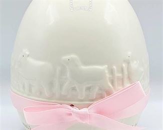 Child to Cherish by Perine Lowe "My Little Nest Egg" Country White with Pink Ribbon Bank in Original Box
