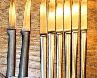 Vintage Stainless Steel Knife Set (6) and Assorted Vintage Silverware Lot