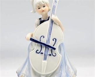 Young Girl Playing Cello Porcelain Musical Figurine