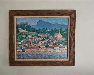 Oil on Masonite. St. Georges, Granada. Artist? Signed. Measures 38-1/4 x 32.5H. Discounted price $350