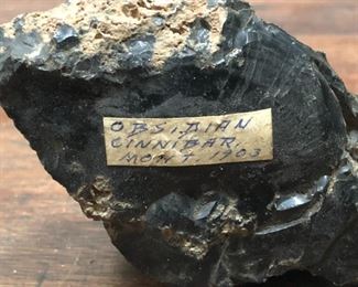 Oak three drawer cabinet with 19th/20th century rock collection