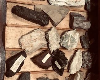 Oak three drawer cabinet with 19th/20th century rock collection