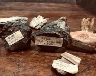 Oak three drawer cabinet with 19th/20th century rock collection