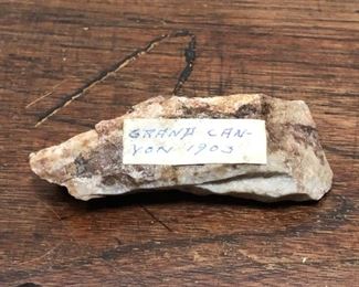 Oak three drawer cabinet with 19th/20th century rock collection