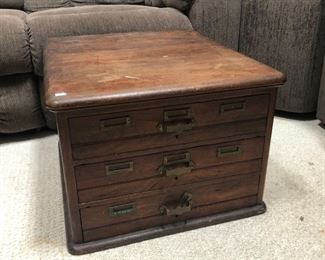 Oak three drawer cabinet with 19th/20th century rock collection