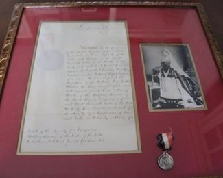 CORRESPONDENCE DATED MARCH 13, 1867 FROM THE SOVEREIGN COMMANDER, GREAT BRITAIN & CORONATION MEDAL.