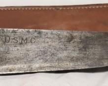 World War II U.S.M.C. Bolo Machete With Sheath Chantilly Sheath Is Marked USMC Boyt 45 Knife Is Marked U.S.M.C.