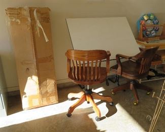 Banker's chairs, drafting table