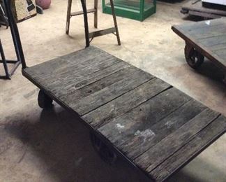 Antique  Steel Wheel Warehouse Push Cart.