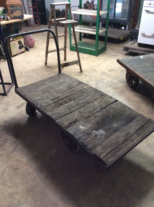 Antique  Steel Wheel Warehouse Push Cart.