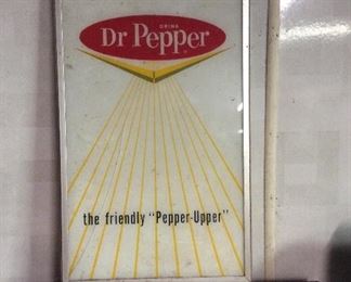 Vintage, Glass Dr Pepper Advertising Sign.