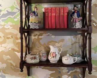 Antique wall mounted mahogany display shelves