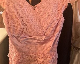 1950s pink lace and satin dress 