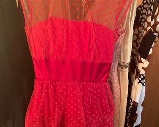 1950s red satin and lace overlay dress